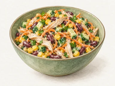 Салат с копчёной курицей, фасолью и корейской морковью